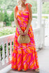 Red Abstract Print Knotted Shoulder High Waist Maxi Dress